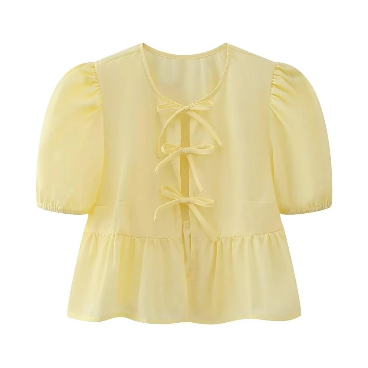 Puff-Sleeve Yellow Blouse